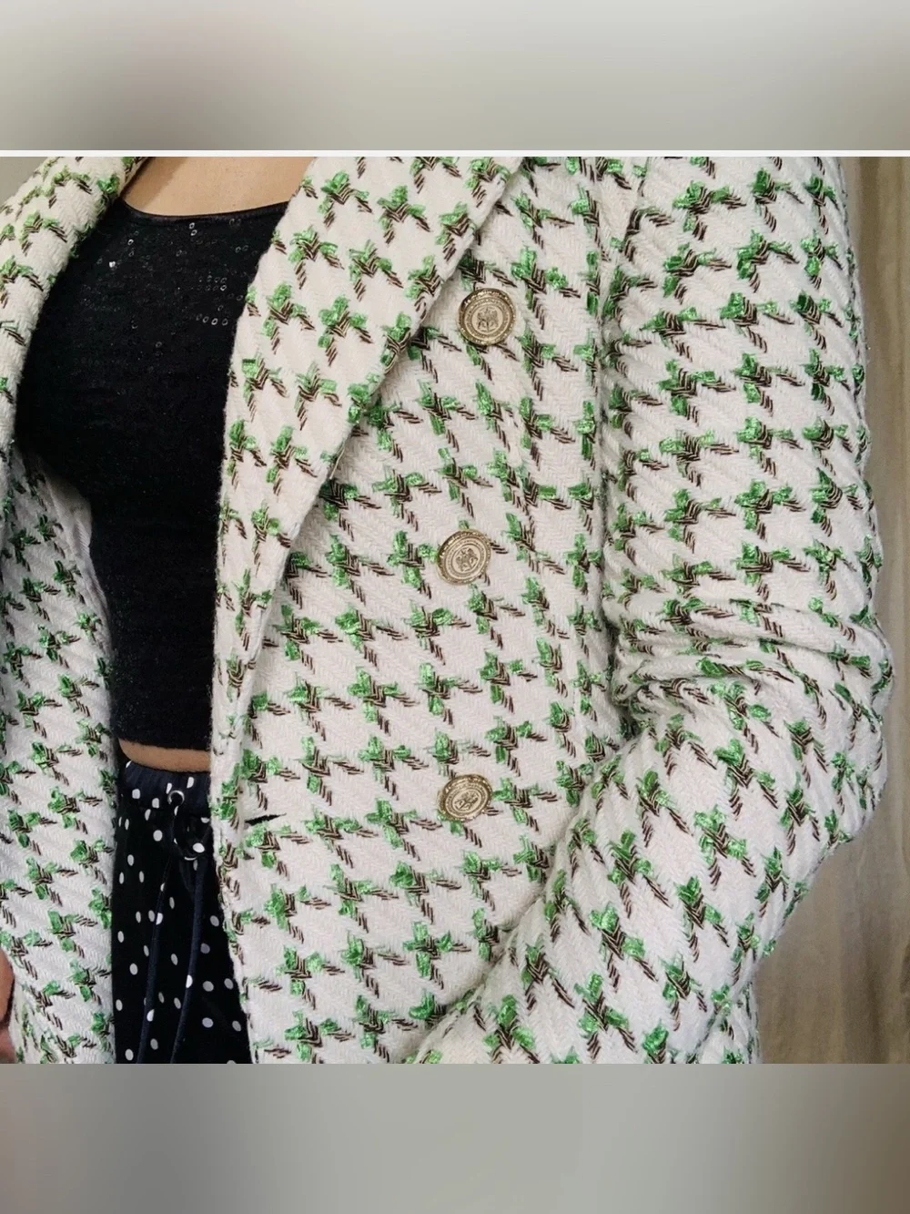 Zara Woman Textured Blazer Jacket Green Size M